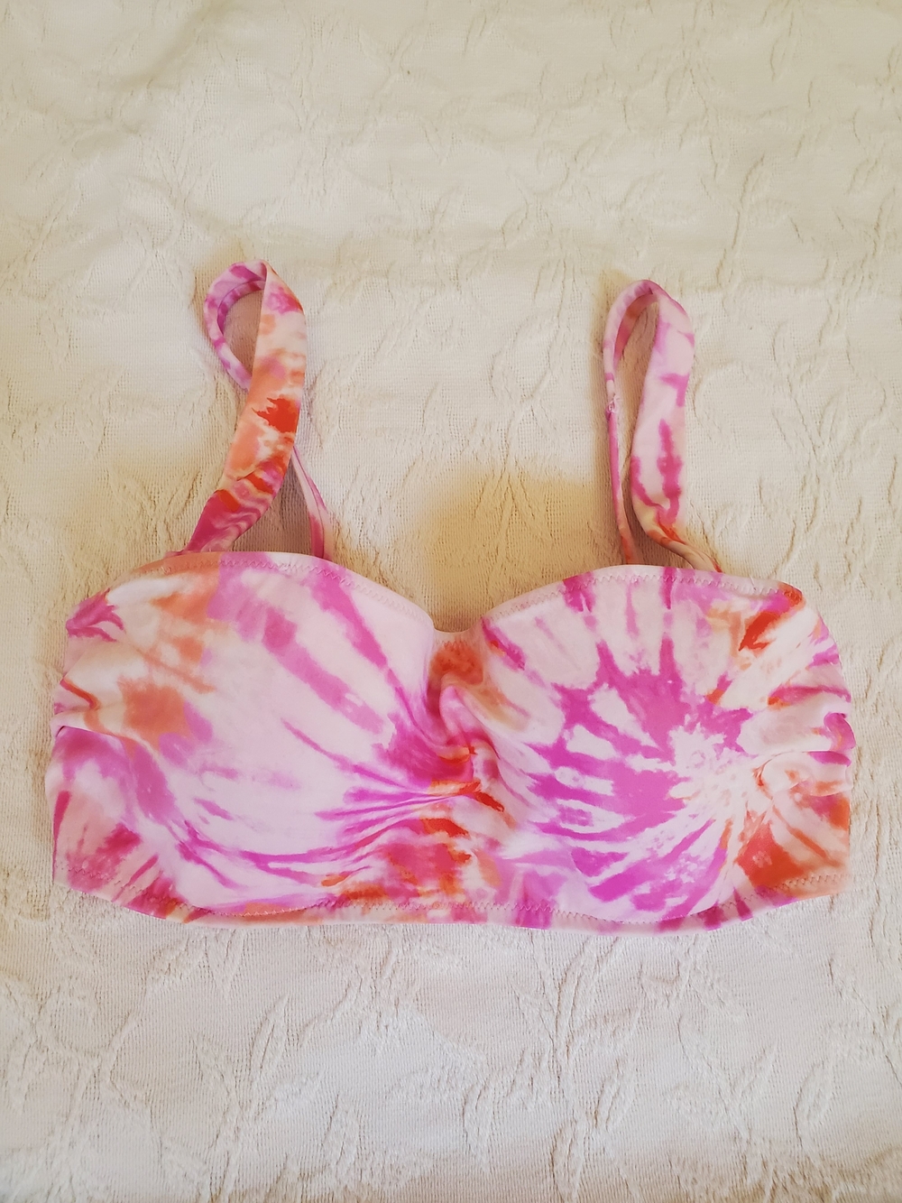 Shade & Shore Pink and Coral Tie-Dye Bandeau Bikini Top with Straps